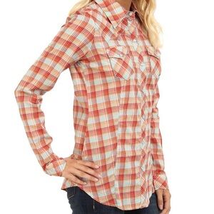Roper Plaid Button-Down in Coral, Light Blue, and Cream Shirt S